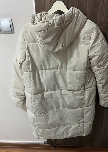 Kadın Beyaz Midi Uzunlukta Kapüşonlu Mont - Görsel 5