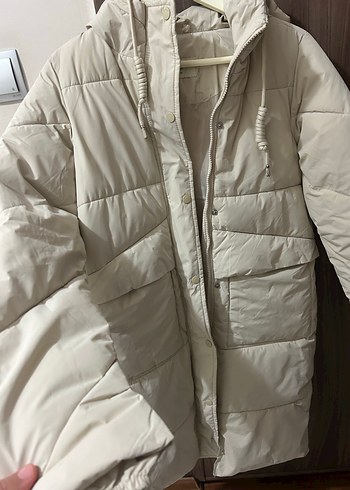 Kadın Beyaz Midi Uzunlukta Kapüşonlu Mont - Görsel 2