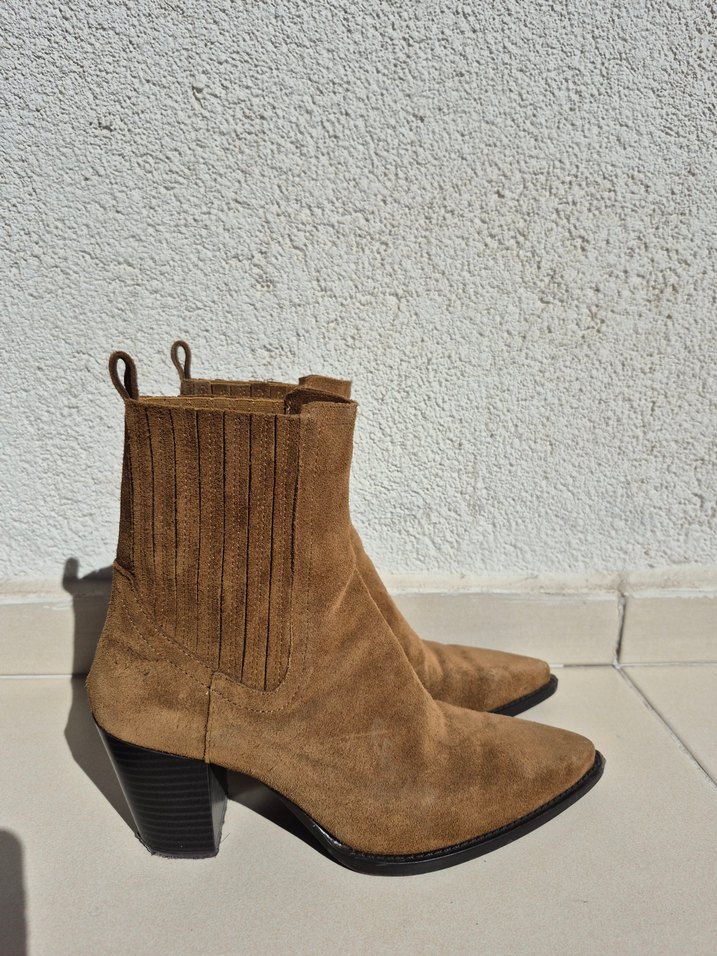MANGO Kahverengi Süet Topuklu Bot - Görsel 2