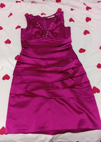Pembe Pilili V Yaka Midi Abiye Elbise