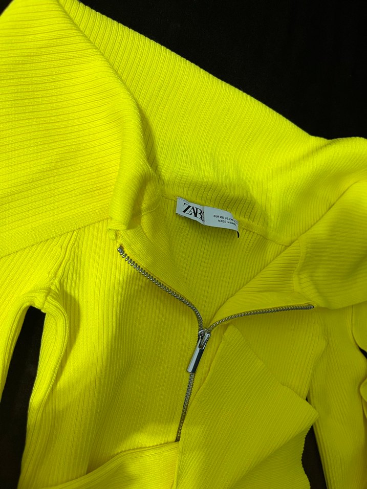 Sarı Fermuarlı Kısa Fitilli Kadın Kazak - Görsel 4