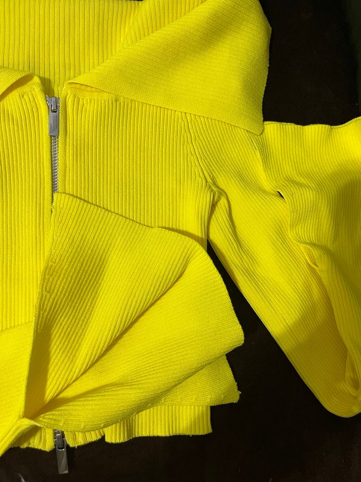 Sarı Fermuarlı Kısa Fitilli Kadın Kazak - Görsel 2