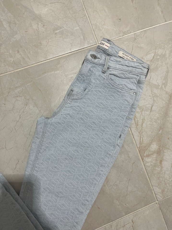 Düğmeli Gri Desenli Kadın Skinny Jean - Görsel 2