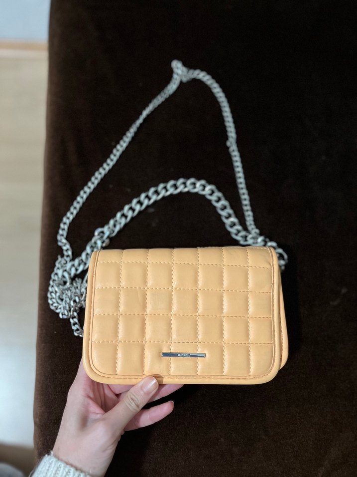 Bej Deri Kareli Kadın Omuz Çantası - Görsel 2