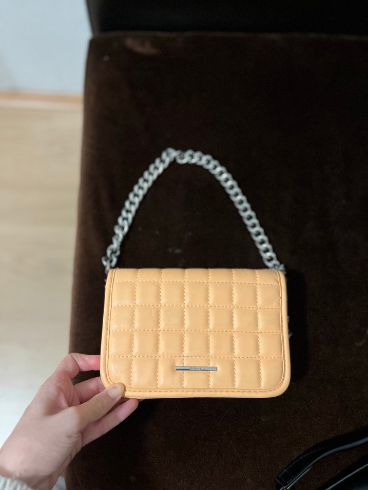 Bej Deri Kareli Kadın Omuz Çantası - Görsel 3