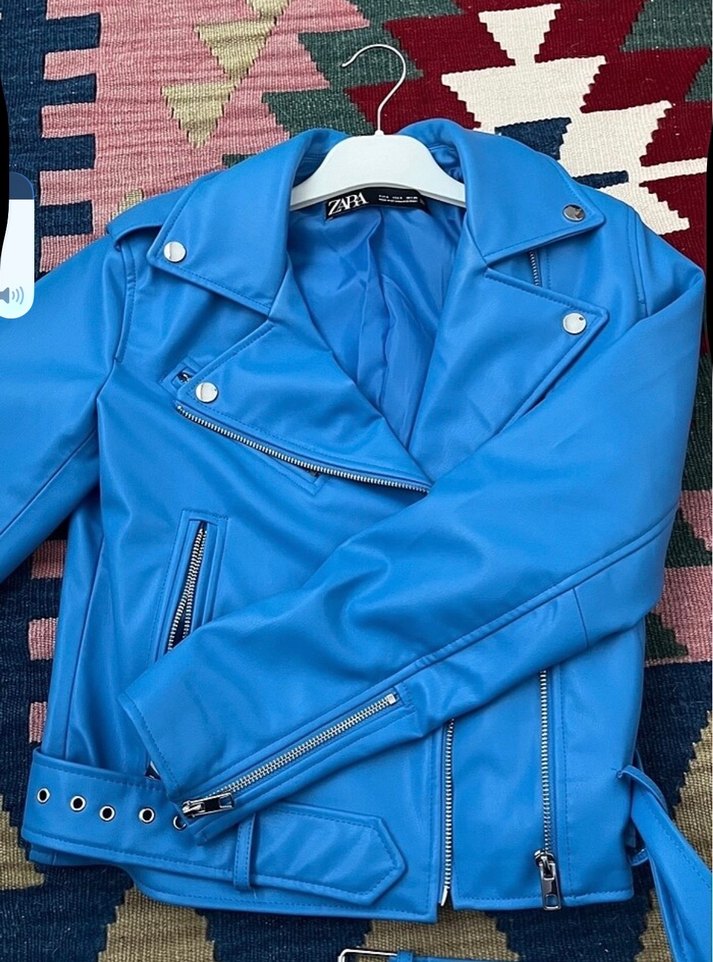 Mavi Deri Mini Ceket - Görsel 2