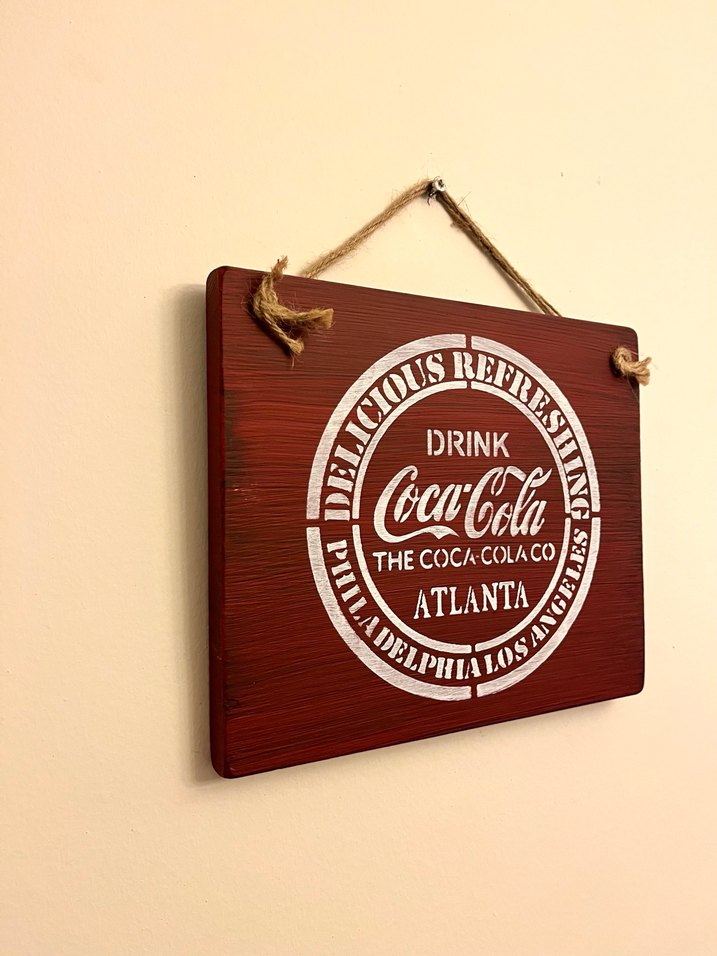 Vintage Kırmızı Coca-Cola Ahşap Tablo - Görsel 2