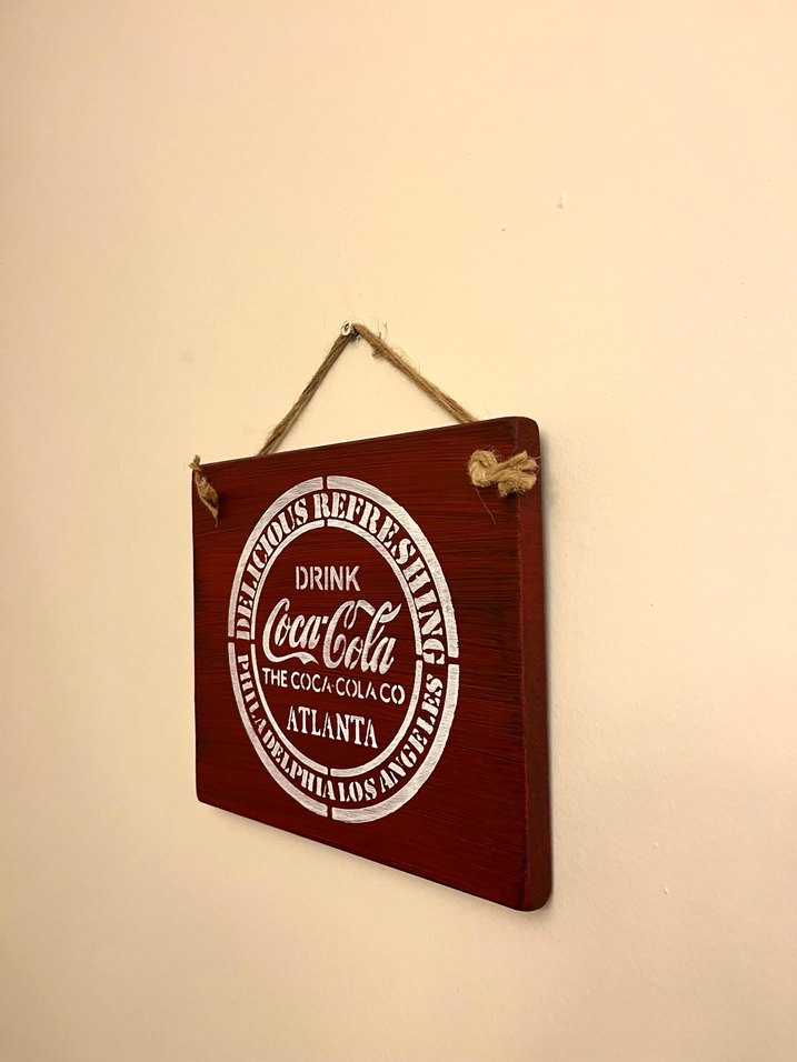 Vintage Kırmızı Coca-Cola Ahşap Tablo - Görsel 3