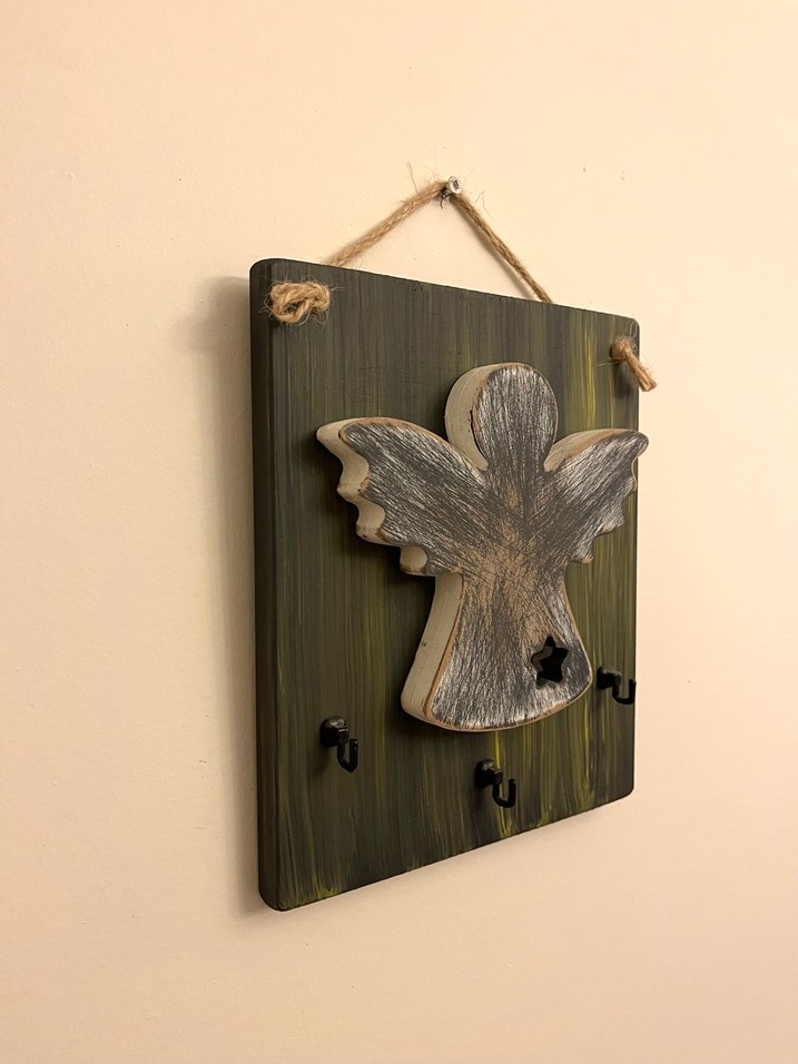 Melek Figürlü Ahşap Anahtarlık - Görsel 3