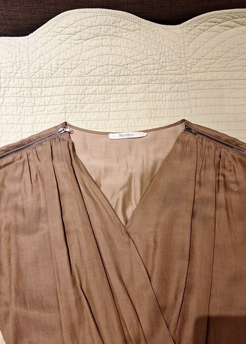 Bej V Yakalı Salaş Midi Elbise - Görsel 2