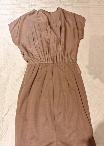 Bej V Yakalı Salaş Midi Elbise - Görsel 4