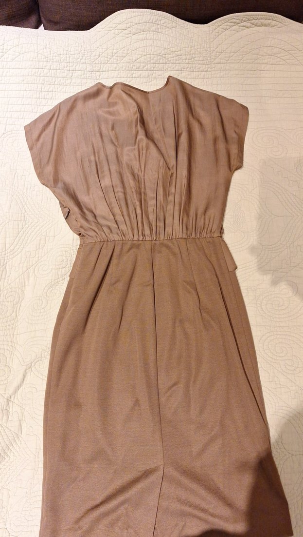 Bej V Yakalı Salaş Midi Elbise - Görsel 4