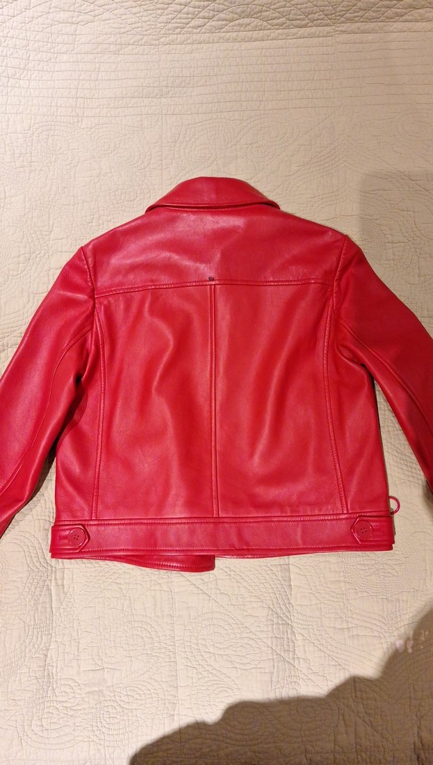 Kadın Kırmızı Düğmeli Deri Ceket. - Görsel 4