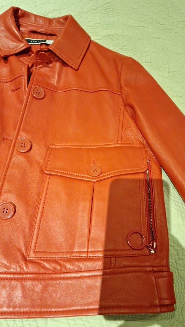 Kadın Kırmızı Düğmeli Deri Ceket. - Görsel 3