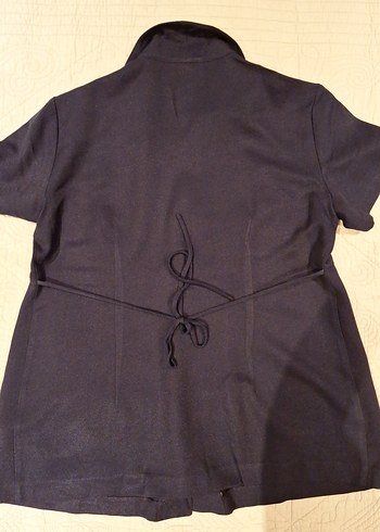 Lacivert Kısa Kollu Keten Kadin Hamile Gömlek - Görsel 3