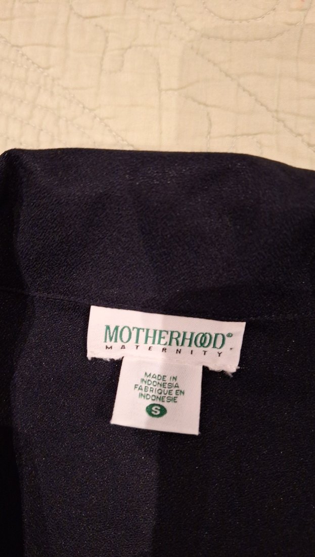 Lacivert Kısa Kollu Keten Kadin Hamile Gömlek - Görsel 2