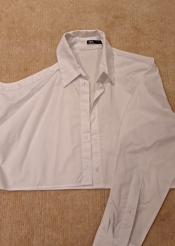 Beyaz Keten Kısa Kollu Düğmeli Gömlek - Görsel 2