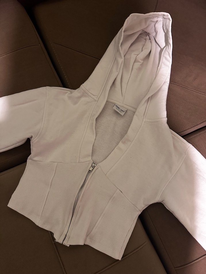 Beyaz V Yaka Fermuarlı Kadın Sweatshirt - Görsel 2