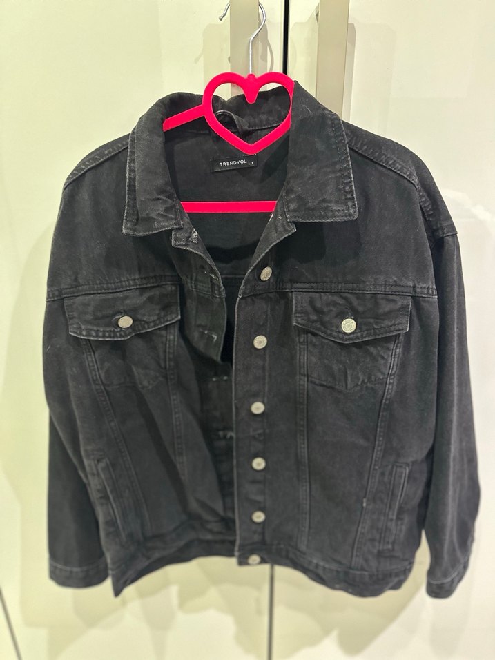 Siyah Kadın Denim Ceket Düğmeli - Görsel 3