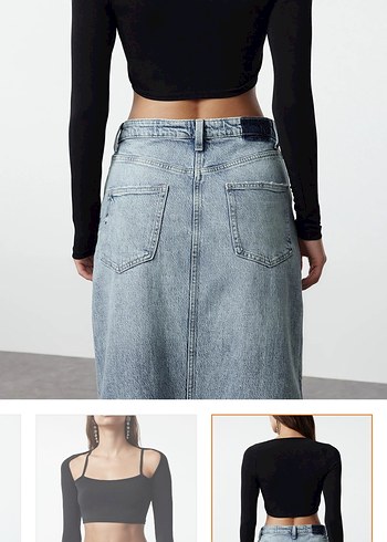 Siyah İnce Askılı Crop Bluz - Görsel 2