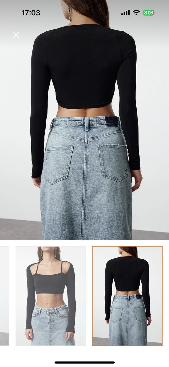 Siyah İnce Askılı Crop Bluz - Görsel 2