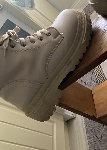 Bej Deri Platform Topuklu Kadın Botlar - Görsel 5