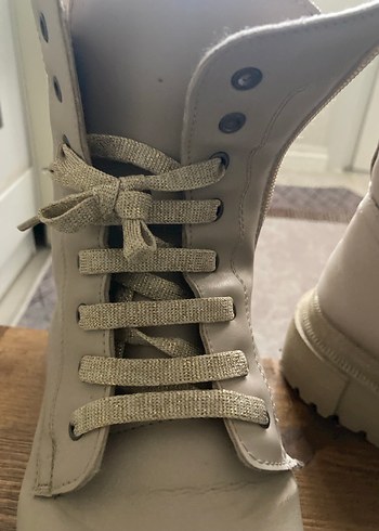 Bej Deri Platform Topuklu Kadın Botlar - Görsel 3