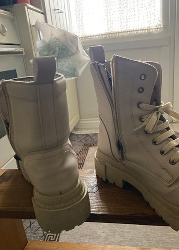 Bej Deri Platform Topuklu Kadın Botlar - Görsel 6