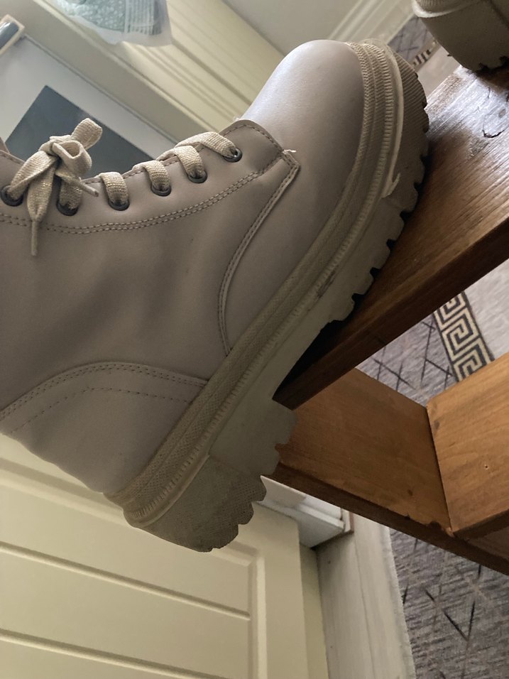 Bej Deri Platform Topuklu Kadın Botlar - Görsel 5