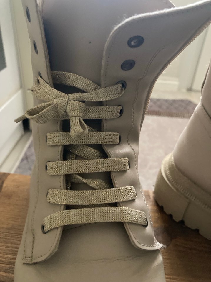 Bej Deri Platform Topuklu Kadın Botlar - Görsel 3