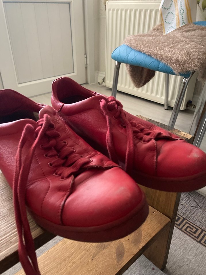 Kadın Kırmızı Deri Düz Tabanlı Spor Ayakkabı - Görsel 2