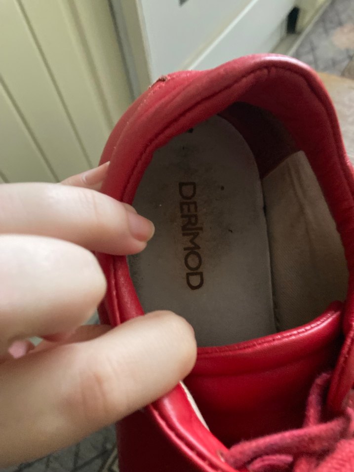 Kadın Kırmızı Deri Düz Tabanlı Spor Ayakkabı - Görsel 5