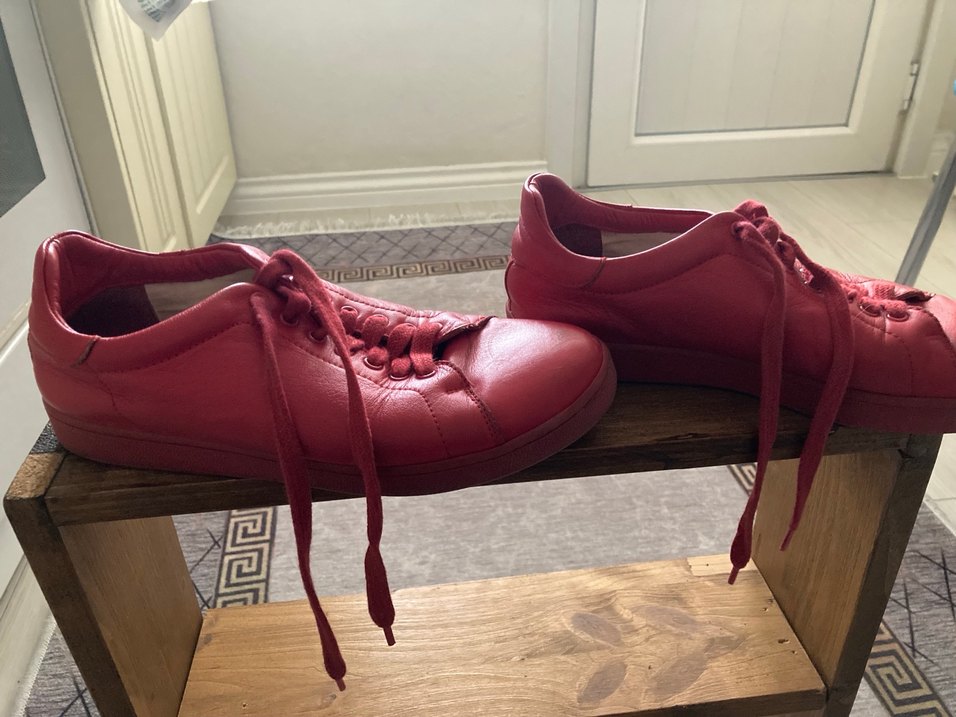 Kadın Kırmızı Deri Düz Tabanlı Spor Ayakkabı - Görsel 3