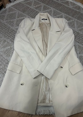 Bej Deri Kadın Uzun Kesim Blazer Ceket - Görsel 2