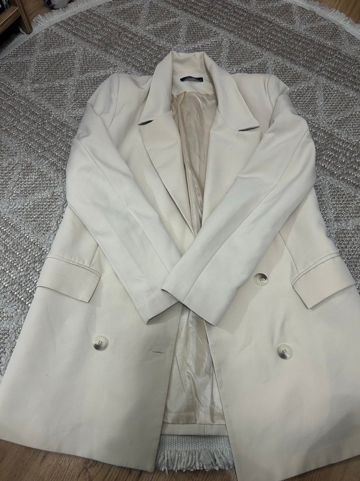 Bej Deri Kadın Uzun Kesim Blazer Ceket - Görsel 2