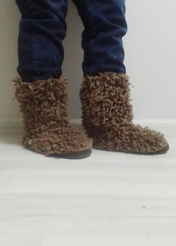 Kahverengi Kürklü Yün Kadın ev Botu - Görsel 2