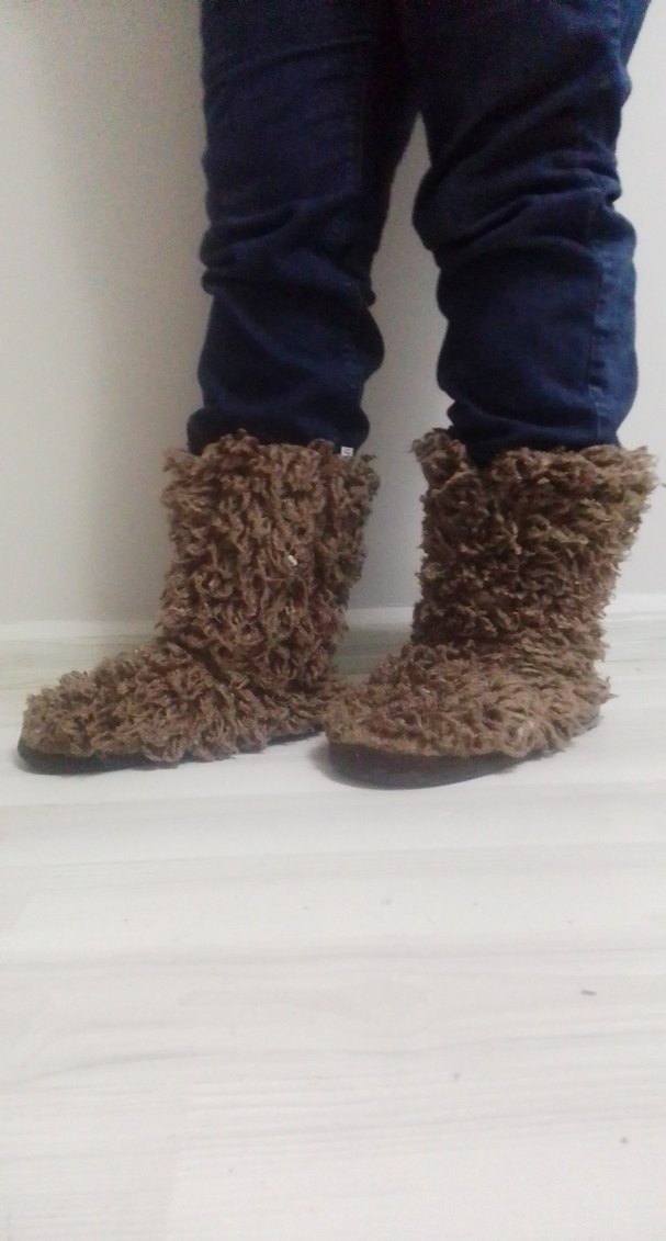 Kahverengi Kürklü Yün Kadın ev Botu - Görsel 3