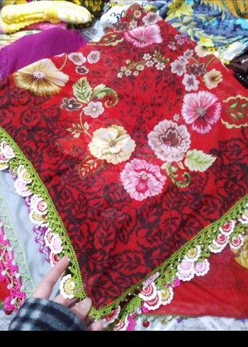 Dantel Detaylı Çok Renkli kadın eşarp - Görsel 7