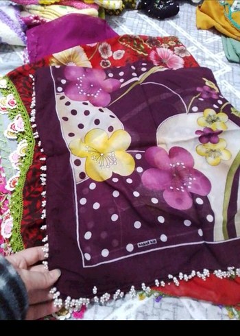 Dantel Detaylı Çok Renkli kadın eşarp - Görsel 6