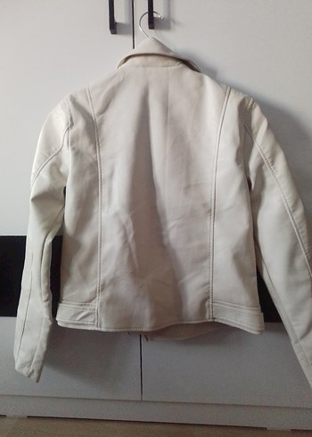 Beyaz Deri Kadın Ceket Fermuarlı - Görsel 6