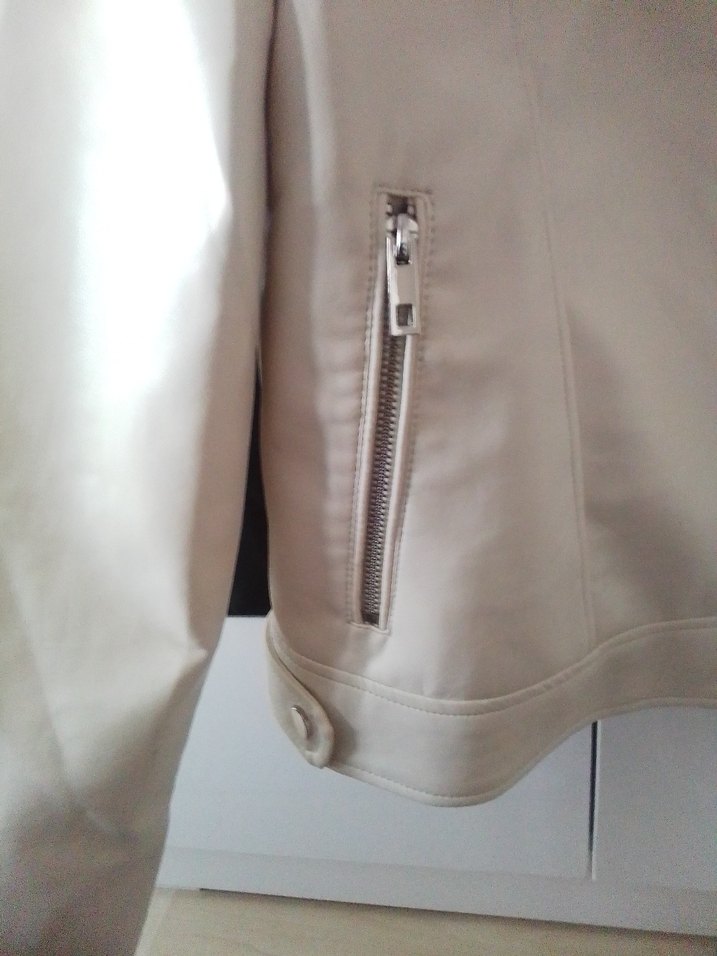 Beyaz Deri Kadın Ceket Fermuarlı - Görsel 4