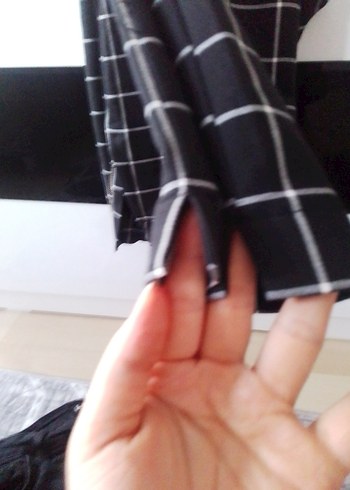 Kadın Siyah Ekose Midi Kumaş Pantolon - Görsel 4