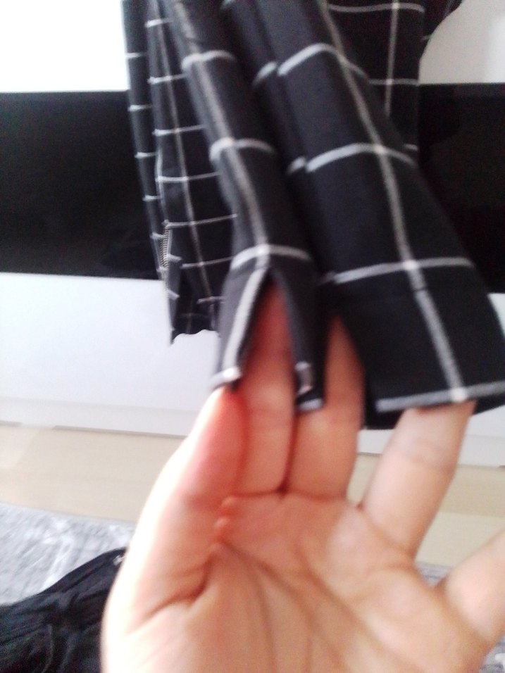 Kadın Siyah Ekose Midi Kumaş Pantolon - Görsel 4