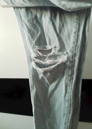 Kadın Gri Mavi Midi Boy Bol Kesim Kot Pantolon - Görsel 2