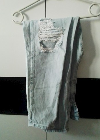 Kadın Gri Mavi Midi Boy Bol Kesim Kot Pantolon - Görsel 4