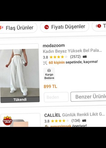 Diğer Beyaz Salaş Kadın Kumaş Pantolon
