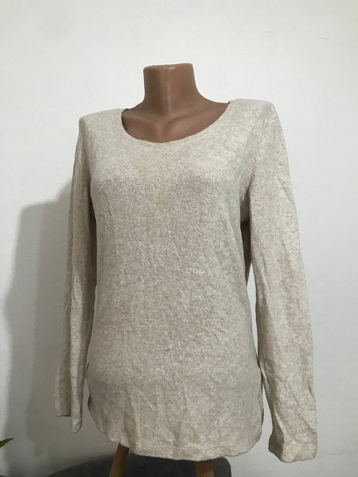 Bej Kadın Keten Triko Kazak - Görsel 2