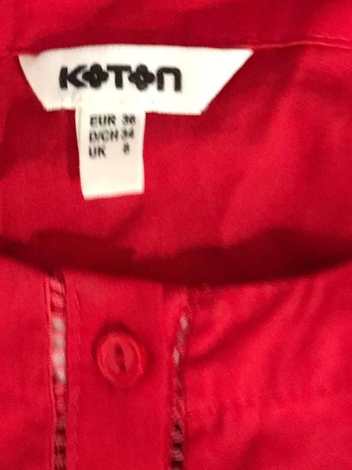 Düğmeli Kırmızı Keten Mini Kadın Gömlek - Görsel 5