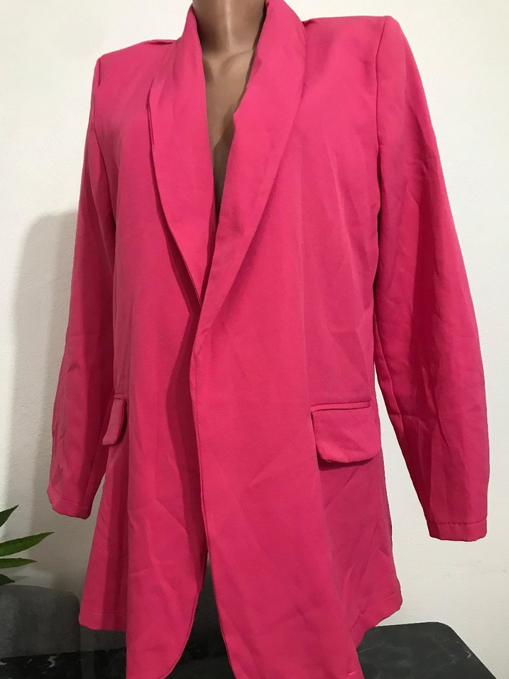 Pembe Düğmeli Kadın Midi Blazer - Görsel 3