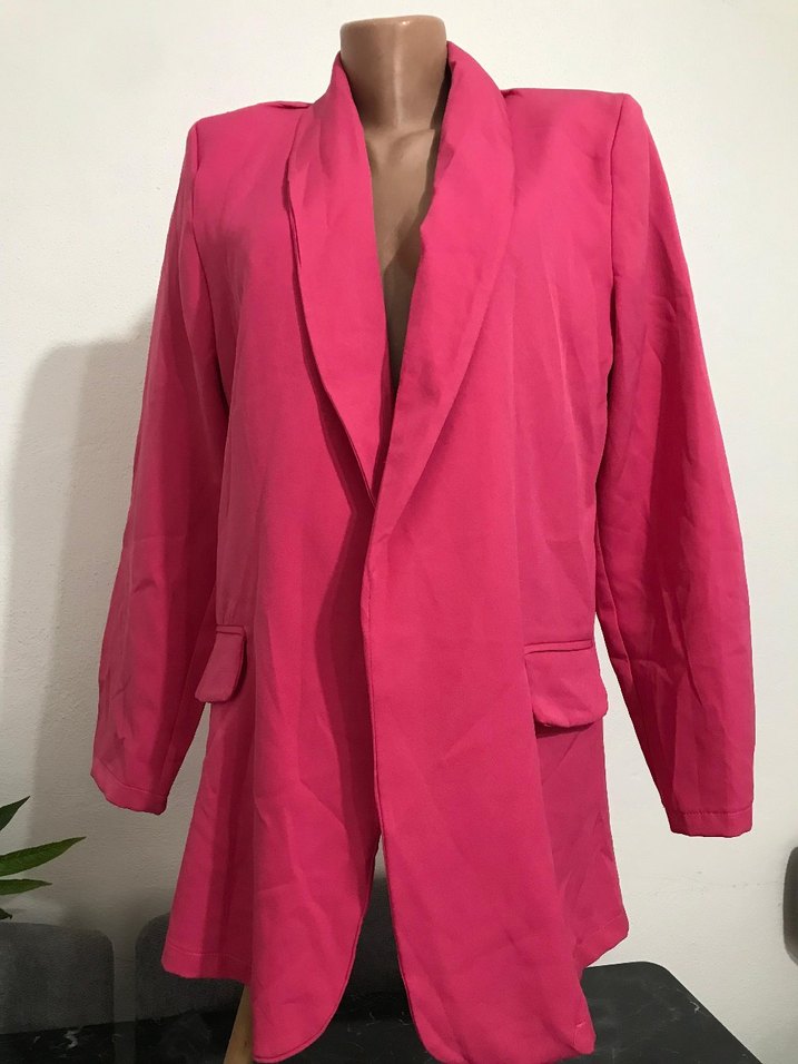 Pembe Düğmeli Kadın Midi Blazer - Görsel 2